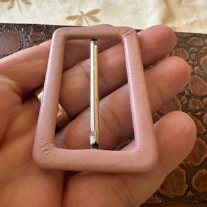 Vintage Pink Leather Covered Metal Rectangle / Square Belt Buckle.